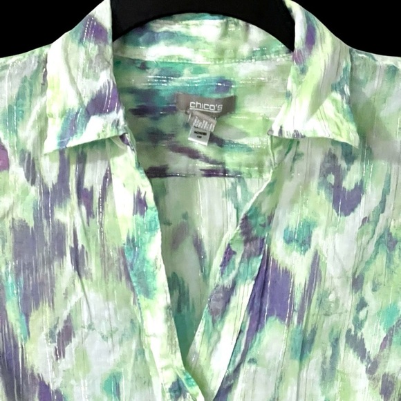Chico’s Watercolor Blouse Lilac Green Shimmery Thread Size 1 (Small) 8-10 Top - Picture 2 of 8
